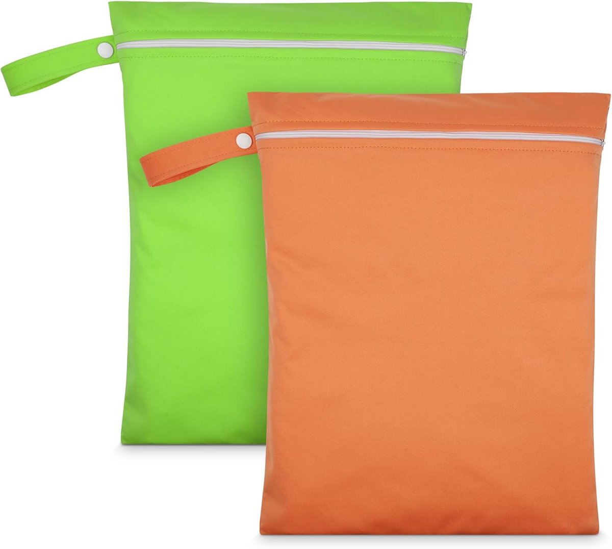 SnelShoppen - 2 Stuks Waterdichte Waszak met Handvat & Rits, Herbruikbare Stof Luiertas, Wet Dry Bag voor Vochtige Zwemkleding, Sport, Strand (Groen &
