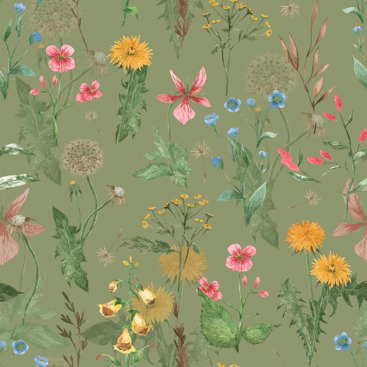 Vintage groene bloemenbehang 44.5 cm x 300 cm voor een sfeervolle interieurdecoratie