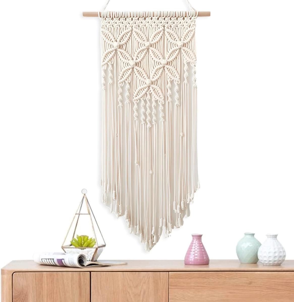 SnelShoppen - Guniata Macrame Tapestry - Bohemian Wanddecoratie - Handgemaakt van Katoen - Beige voor Slaapkamer en Woonkamer - Milieuvriendelijk en S