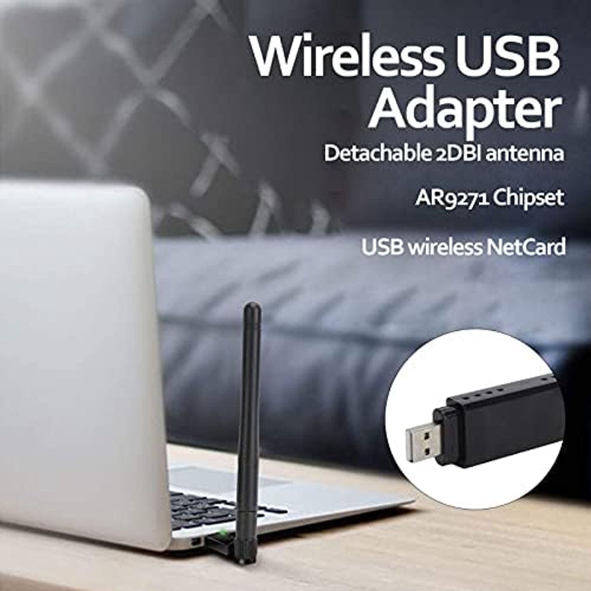 SnelShoppen - AR9271 Wireless NetCard USB WiFi Adapter met 2DBI Antenne, Lange Levensduur Batterij, Compatibel met PC en Mac, Voor Desktop en Laptop