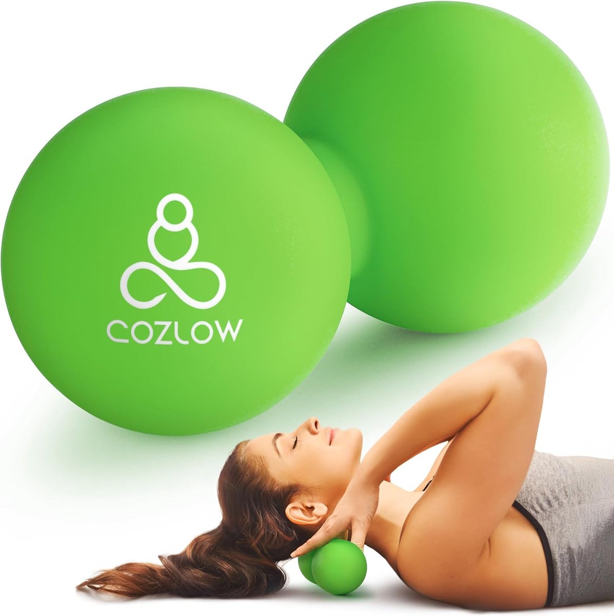 SnelShoppen - Double Lacrosse Silicone Massage Ball - Jade Green - Peanut trigger point roller voor pijnverlichting, diep weefseltherapie, myofasciale
