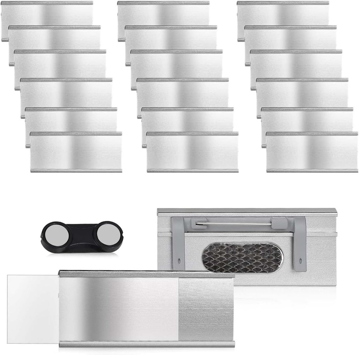 20 Stuks Magnetische Naamlabels van Aluminium met Dubbele Magneten, 72x31mm, Ideaal voor Werk, Beurzen en Restaurants