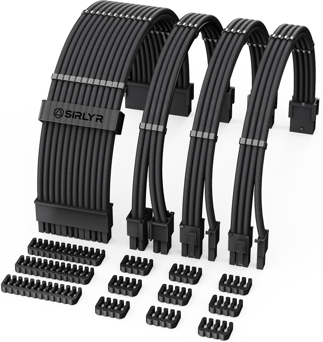 SnelShoppen - PSU Kabel Extensie Set - 1x 24 Pin ATX, 1x 8 (4+4) Pin EPS, 2x 8 (6+2) Pin PCI-E - 16AWG Zwart - Soft Braided Kabel voor Gaming PC
