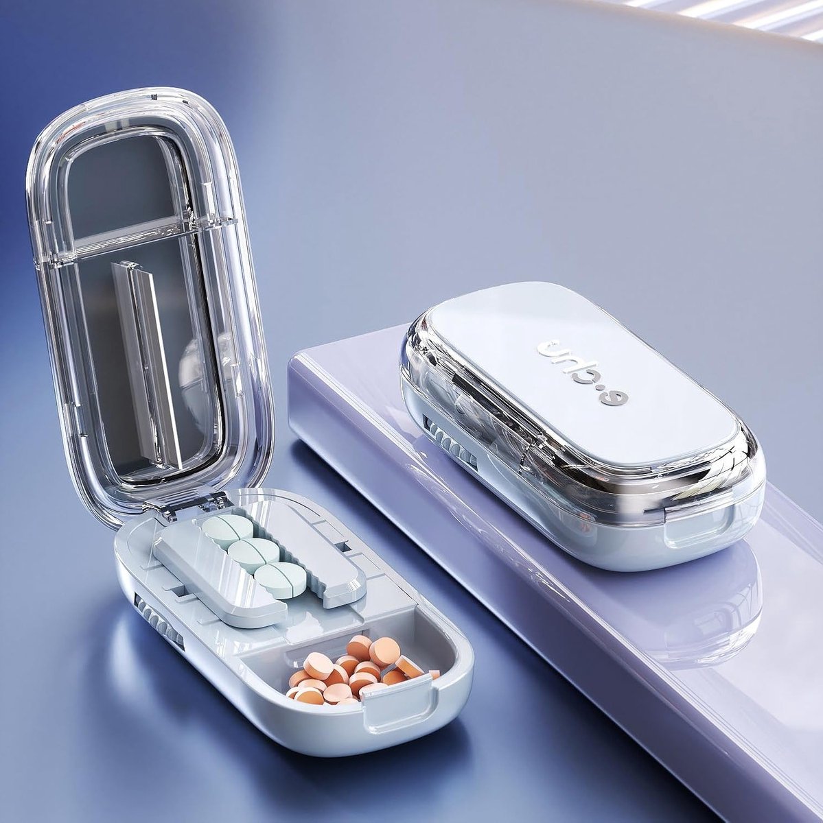 Tabletsplitsers voor Kleine en Grote Pillen - 2-in-1 Pill Cutter en Opbergdoos met Penseel en Tweezers voor Huisdieren