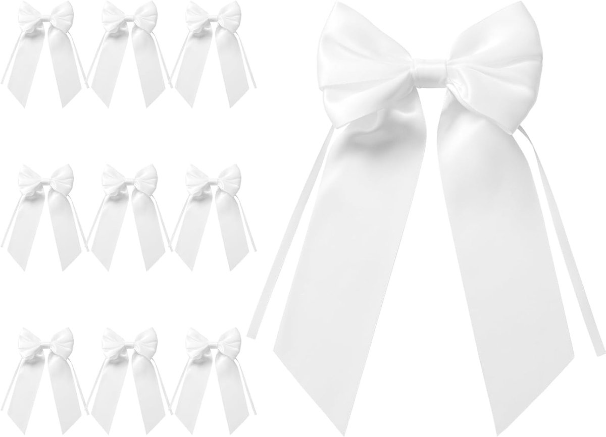 SnelShoppen - 10 Stuks Grote Decoratieve Strikken voor Cadeaus, Bruiloft, Kerst, Verjaardag - Elegante Witte Bogen voor Adventskrans en Kerstboom