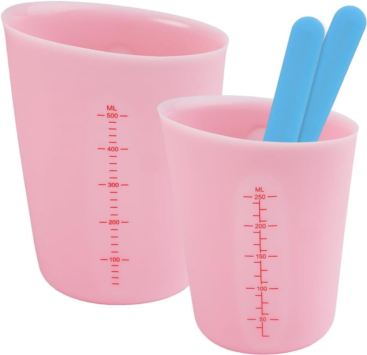 SnelShoppen - 2 Silicone Meetbekers 250/500ML - Silicone Maatbekers voor Epoxy, Resin Mixen met Schaalverdeling en Roerstok - Ideaal voor Hobby, Labor