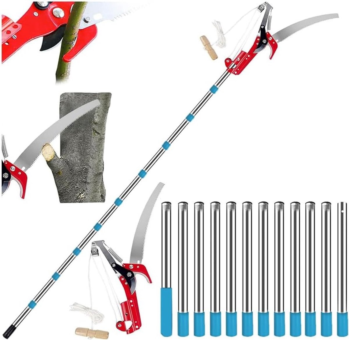 Pruning Zaag voor Tuinieren, 2-in-1 Telescopische Handzaag, Handmatig Verstelbaar van 82 tot 530 cm, Ideaal voor Snoeien en Tuinonderhoud