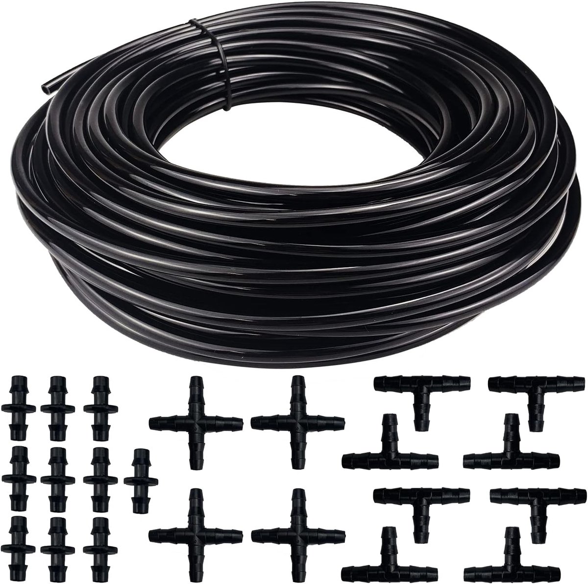 SnelShoppen - 20m Tuin Bewateringsslang PVC Tuinslang 4/7mm Irrigatieslang Watering System met 22 Stuks Slangstukken voor Tuin, Serre, Balkon