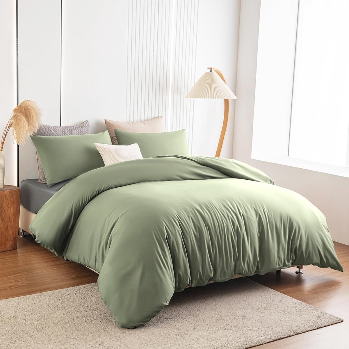 SnelShoppen - Microfibre Bedlinnen Set - Non-Iron en Kreukvrij - Dekbedovertrek 140 x 200 cm + Kussensloop 80 x 80 cm met Rits - Saliegroen - Comforta