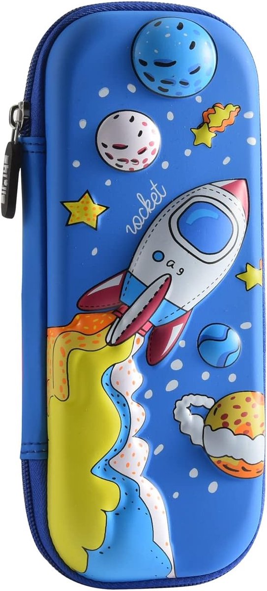 Thijox - 3D Potlood Case Ruimteschip Blauw - Etui voor Jongens en Meisjes - Schooltas Set met Grote Inhoud - Perfect als Cadeau voor Verjaardag, Kerst