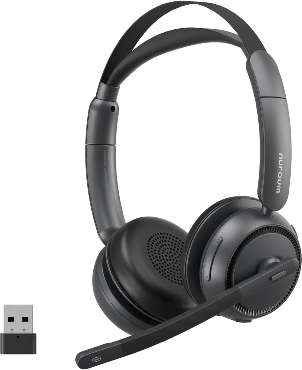 SnelShoppen - Bluetooth Headset met Microfoon, Draadloze Noise Cancelling Hoofdtelefoon voor Bellen met Mute/USB Dongle, 45 Uur Accuduur voor PC/Mac/L