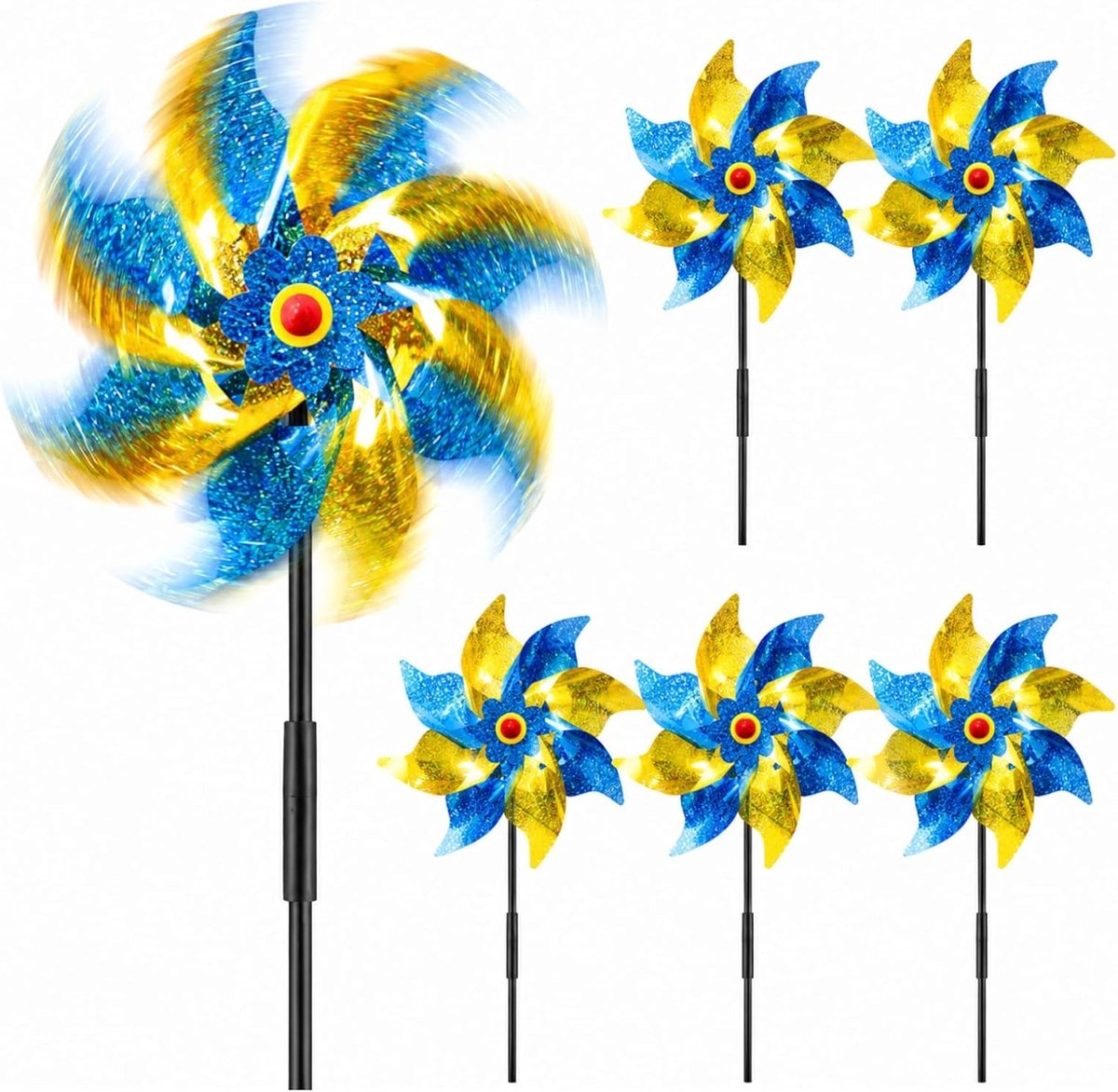 SnelShoppen - Windmolen voor de tuin, reflecterend, 6 stuks, 53 cm, duivenafweer, vogelafschrikking, regenboogkleur, tuinaccessoires, balkonbeschermin