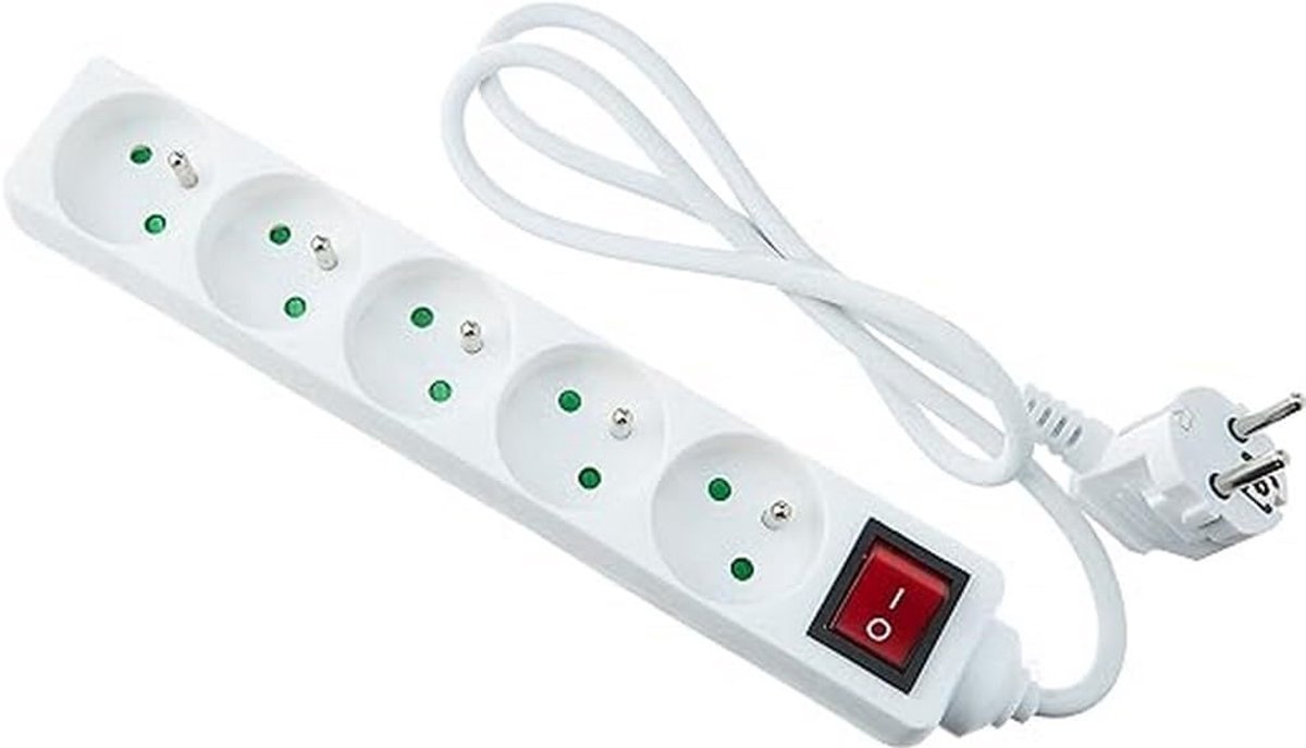 SnelShoppen - Stekkerdoos met 5 Sockets en Schakelaar, 16 A, Kindveilig, Verkrijgbaar in 4 Kleuren - Ideaal voor Thuis, Tuin, Camping en Keuken