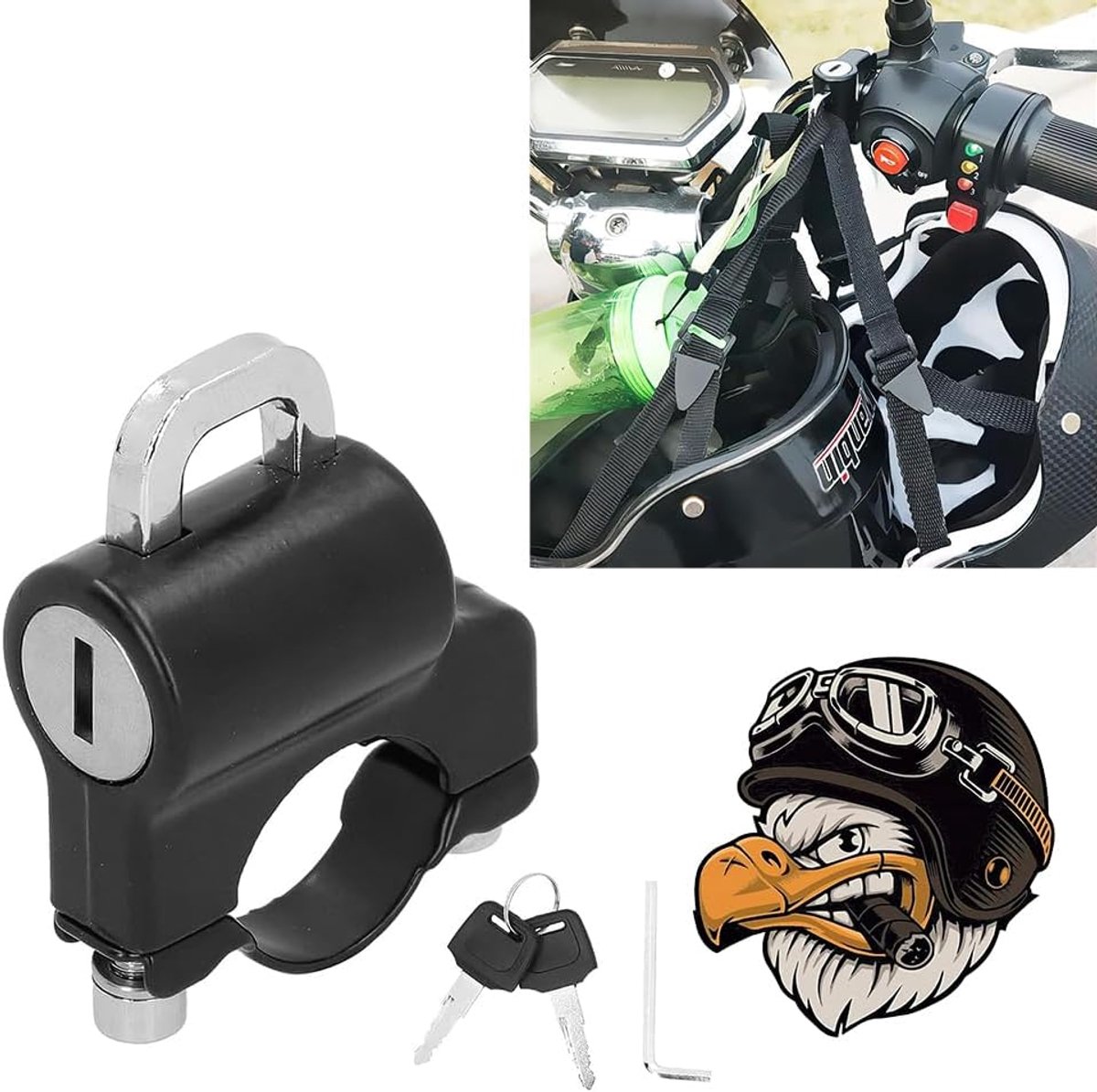 SnelShoppen - Universele Motorhelm Lock - Helm Slot voor Motorfiets - Diefstalbeveiliging - Hoogwaardige Aluminium Legering - Inclusief Sleutels en In