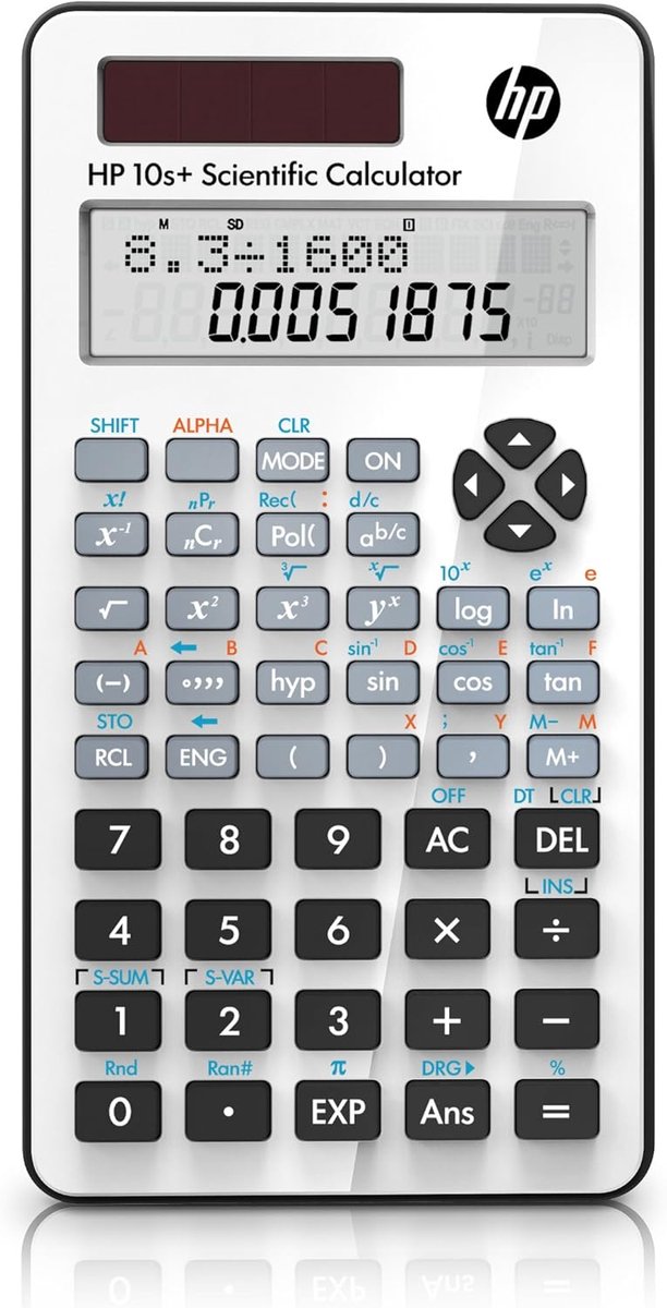 SnelShoppen - Wetenschappelijke Calculator, HP 10s+, Wetenschappelijk, Wit, Dot-Matrix, 7.5 cm, Knoppenbediening, Perfect voor School en Studie