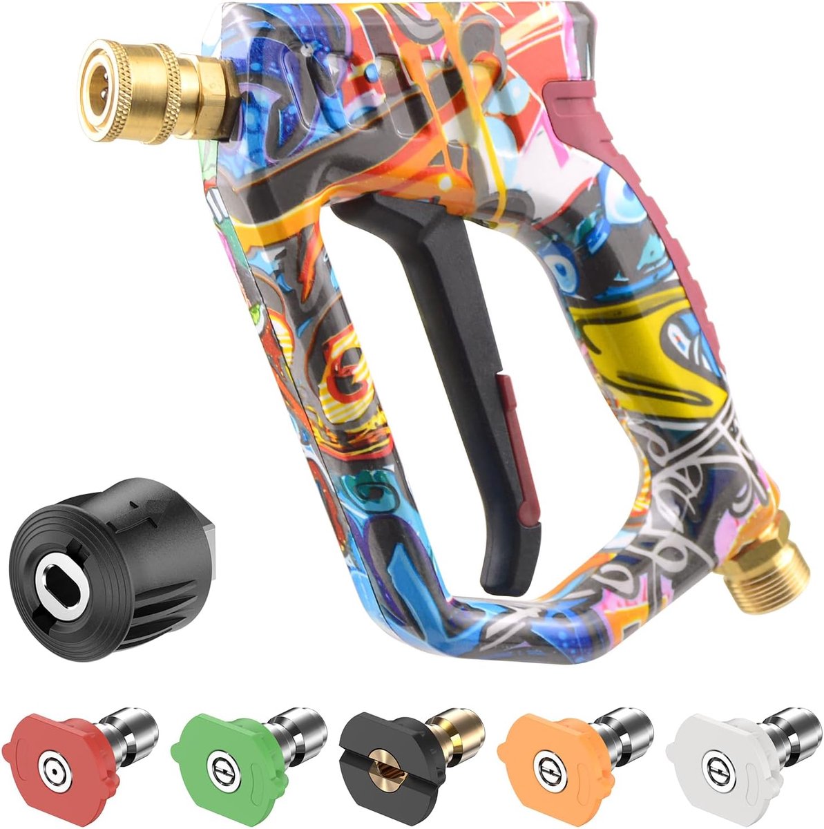 SnelShoppen - Heavy Duty Hogedrukspuit Pistolet met 5 Snelle Nozzles, M22-14mm Adapter en 1/4 Inch Quick Release, Geschikt voor Kärcher K2–K7, 4000PSI
