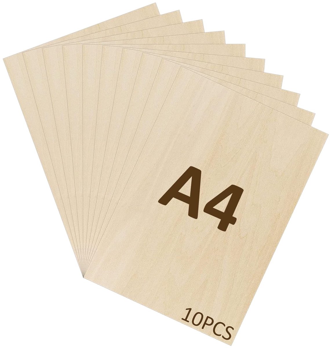 SnelShoppen - 10x Plywood A4 Houten Platen 2mm voor Creatieve Klussen, DIY Houtbewerking, Laserbewerking, Pyrografie en Modelbouw - 300x210mm
