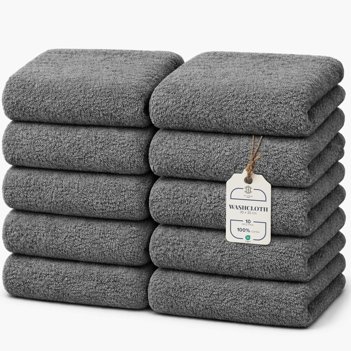 SnelShoppen - 10-delige katoenen washandjes voor badkamer en keuken, zacht, absorberend, duurzaam, onderhoudsvriendelijk, 30x30 cm, antracietgrijs, id