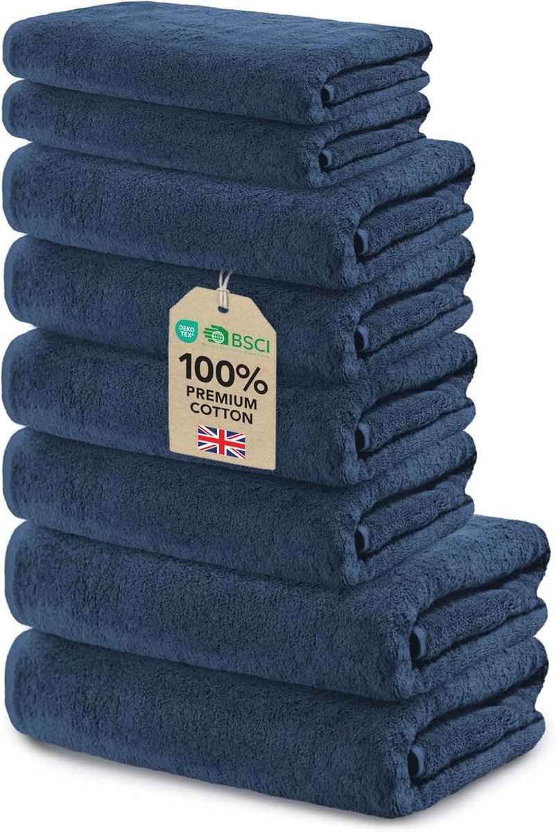 SnelShoppen - Luxe Badset met 2 Badhanddoeken 70x140 cm, 2 Handdoeken 40x70 cm en 4 Washandjes 30x30 cm van Zacht Katoen - 500 g/m² - Navy Blauw - Oek