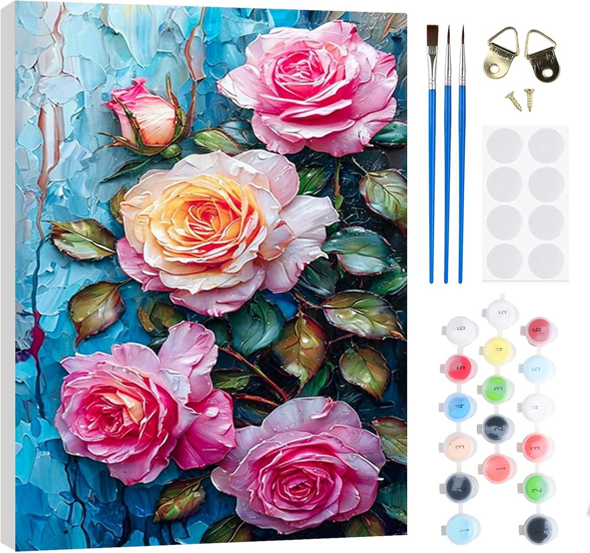 SnelShoppen - Paint by Numbers Set Volwassenen Kinderen Bloemen 20x30cm met Houten Frame, Canvas en Olieverf, Creatieve Activiteit voor Thuis