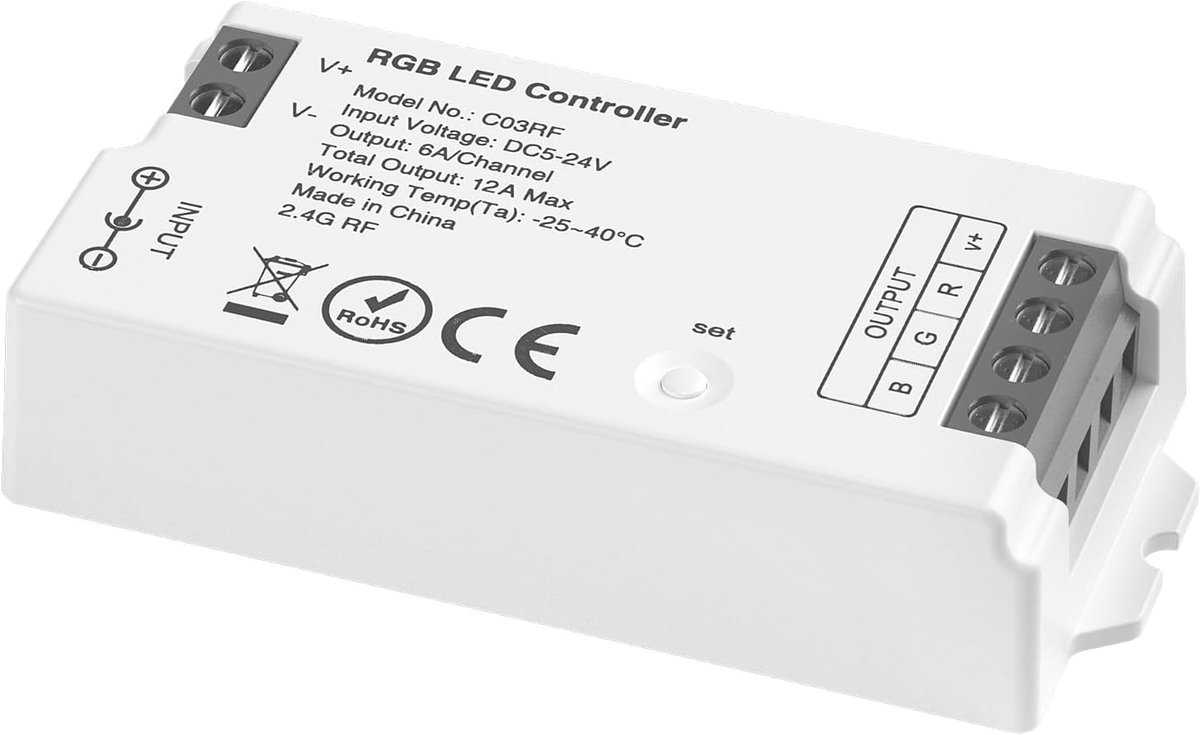 SnelShoppen - RGB LED Controller 2.4GHz - Brightness Adjustable - Compatibel met Tuya Gateway - Voor 5050 RGB LED Strips DC5-24V - Ideaal voor Feesten