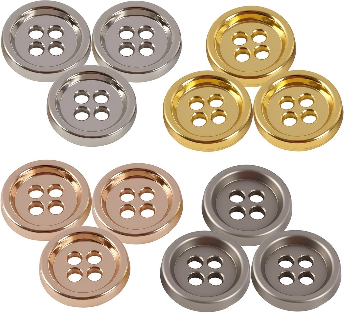 12 Retro Metalen Knopen 10mm voor Kleding, Kostuums en Creatieve Projecten - 4 Kleuren (Goud, Antiek Goud, Zilver, Geborsteld Zilver) voor Jassen en Naaien