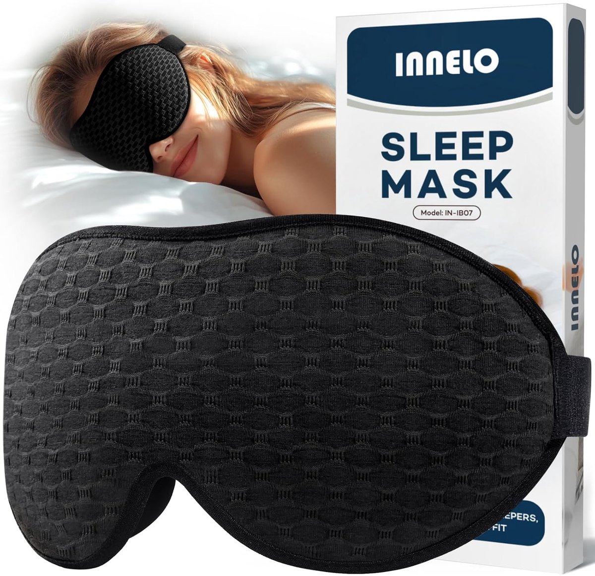 Thijox - 3D Slaapmasker voor Heren en Dames, Lichtblokkerend Ergonomisch Oogmasker voor Zijslapers, Comfortabele Drukloze Oogkassen, Zwart, Perfect vo