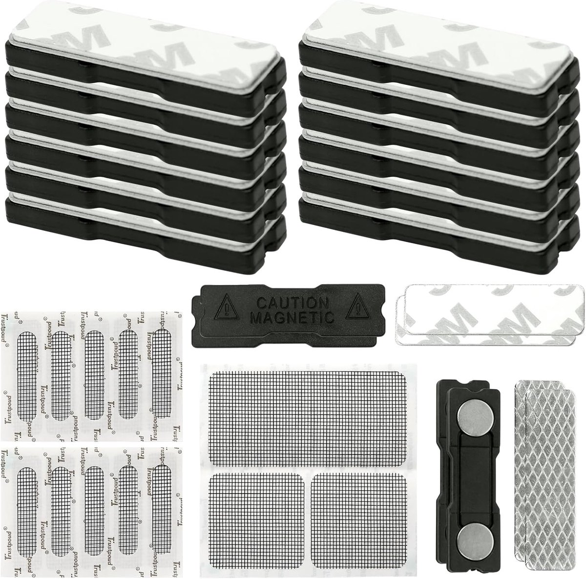 SnelShoppen - Fly Screen Magnets Pack van 16 Zelfklevende Vliegenraam Clips met 3 Reparatietapes, Sterke Magneten voor Doe-Het-Zelf Insectenbeschermin