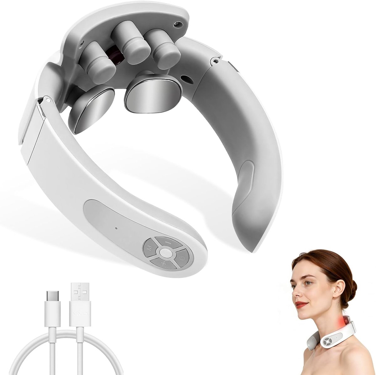 SnelShoppen - Elektrische Nekmassageapparaat met 6 Modi & 9 Instellingen - Ergonomisch, Draadloos, Voor Ontspanning en Pijnverlichting, Voor Thuis en