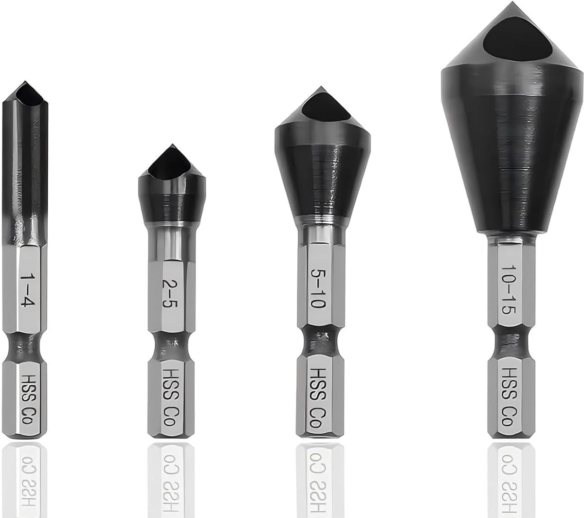 SnelShoppen - Set van 4 Conisch Countersink Boor, 90 Graden, Titanium Coated, HSS-Co Cobalt, Voor Hout, Metaal en Plastic, 1-15mm