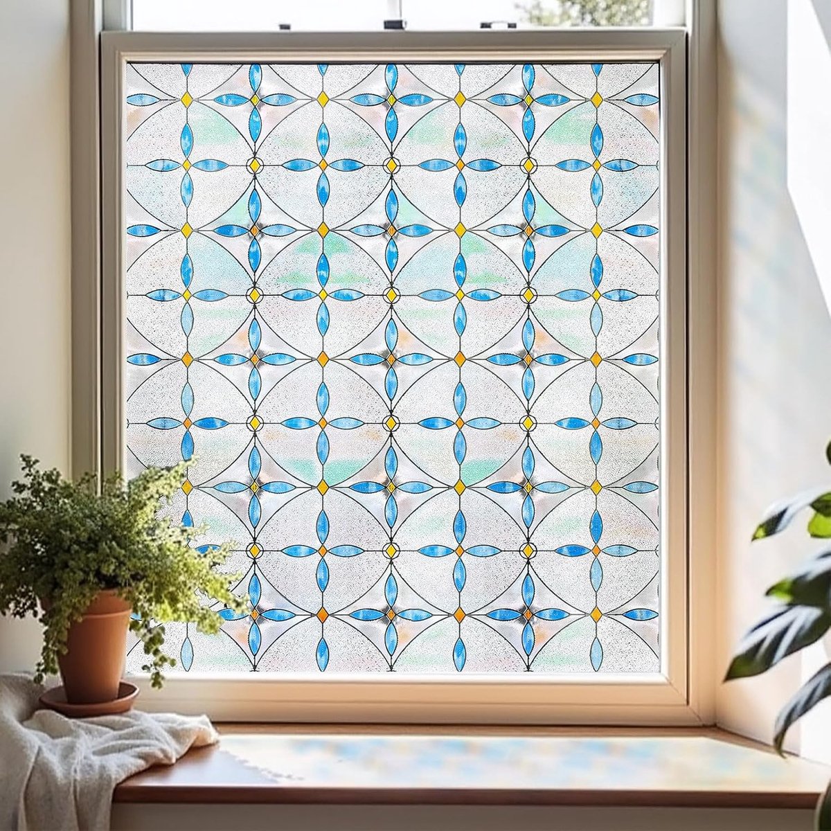 Thijox - Raamfolie zelfklevend 3D gekleurde glasfolie voor raam privacy, badkamer, huisdeur, zonwering, warmtebescherming, Blauwe Tranen 44 x 120 cm