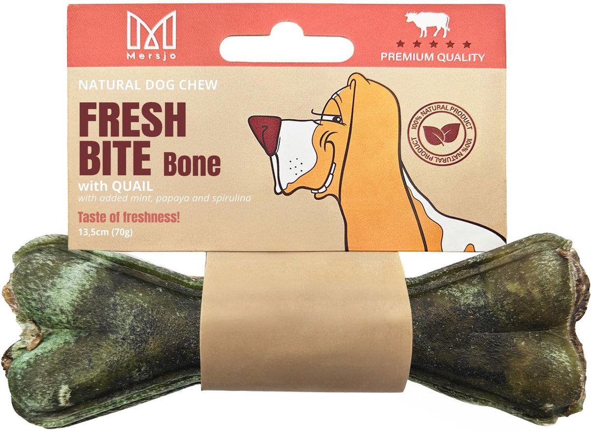 Thijox - Fresh Bite Bone Kauwbotten voor Honden met Kwartel, Munt, Papaja en Spirulina - 13,5 cm - 70 g - Gezond Kauwplezier voor Volwassen Honden