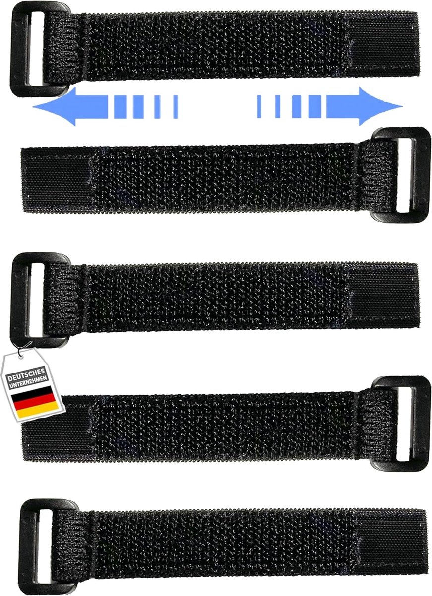 SnelShoppen - Stretchable Kabelbinders 10cm - Set van 5 - Zwart - Herbruikbare Elastische Tie Wraps met Buckle voor Kabelbeheer, Tuin, Keuken en Campi