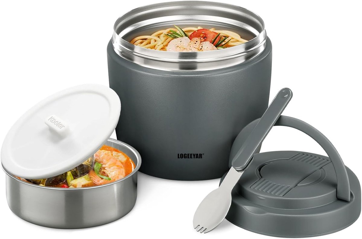 SnelShoppen - Thermocontainer voor Eten 970 ml - Lekvrije Thermoskan met Deksel - Roestvrij Staal - Ideaal voor Soepen, Pap, Warmhoudcontainer Grijs -