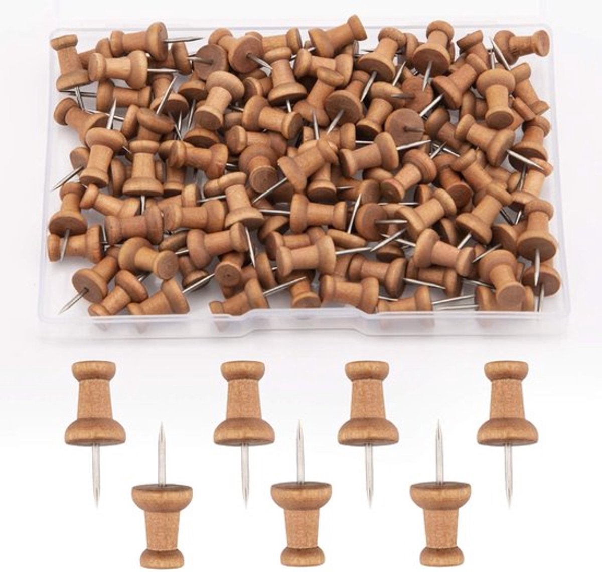 Hout Duimspijkers - Markeringspennen - Perfect voor Kurk Prikbord - 100 Stuks - Duimkopspijkers - Ideaal voor Ambachtelijke Projecten - Hand