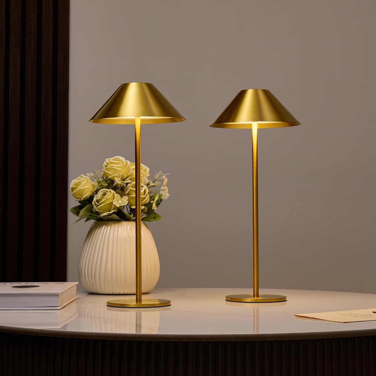 SnelShoppen - 2x Dimbare Gouden Tafel Lampen LED Oplaadbaar Draadloos - Elegant Design Nachtlampje USB Tafel Lamp voor Binnen en Buiten, IP54, Camping