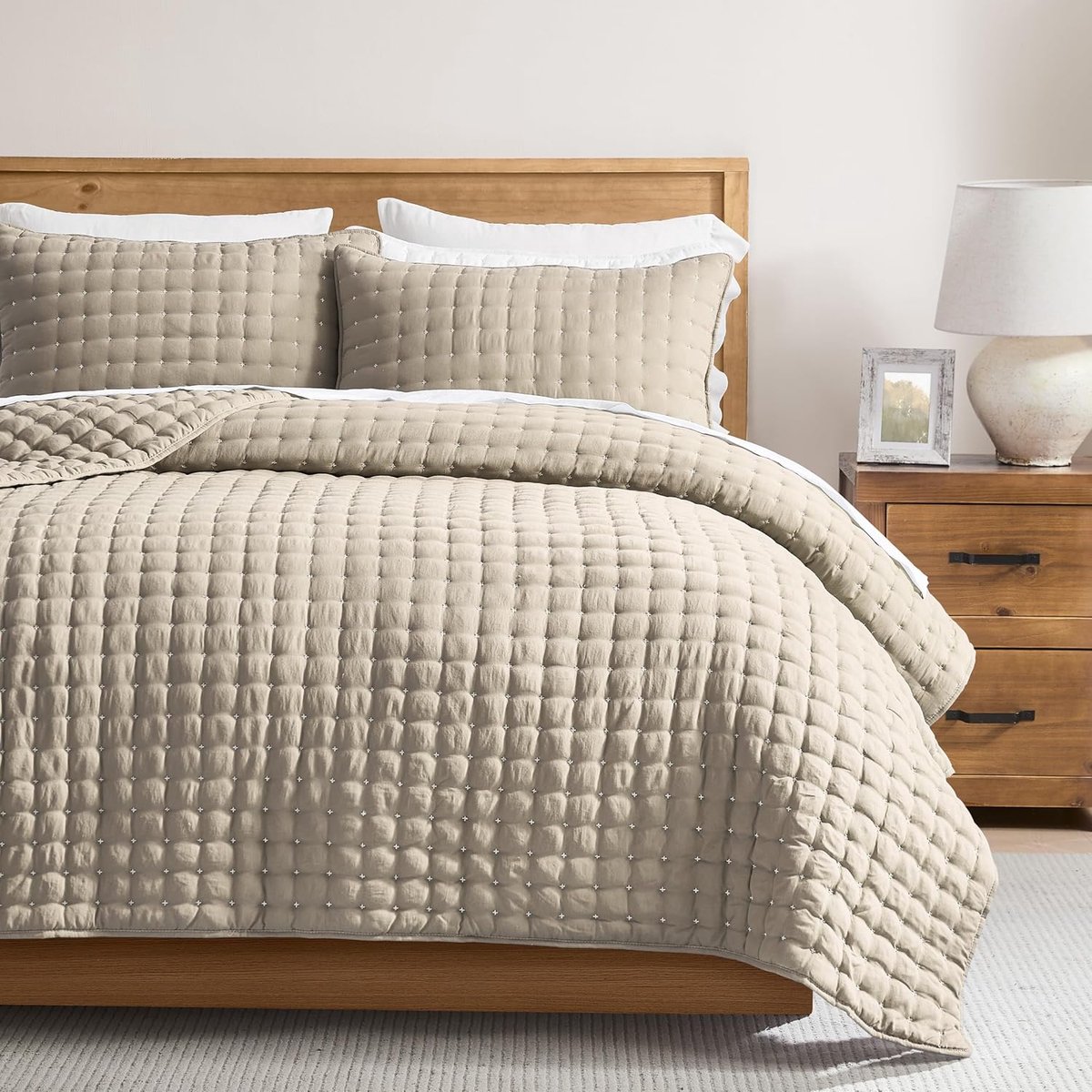 SnelShoppen - Lichtgewicht Zomer Dekbed, Gequilt Dekbedovertrek voor Bed of Bank, Zacht en Ademend, 220 x 240 cm, Beige, Ideaal voor Thuis of Kamperen