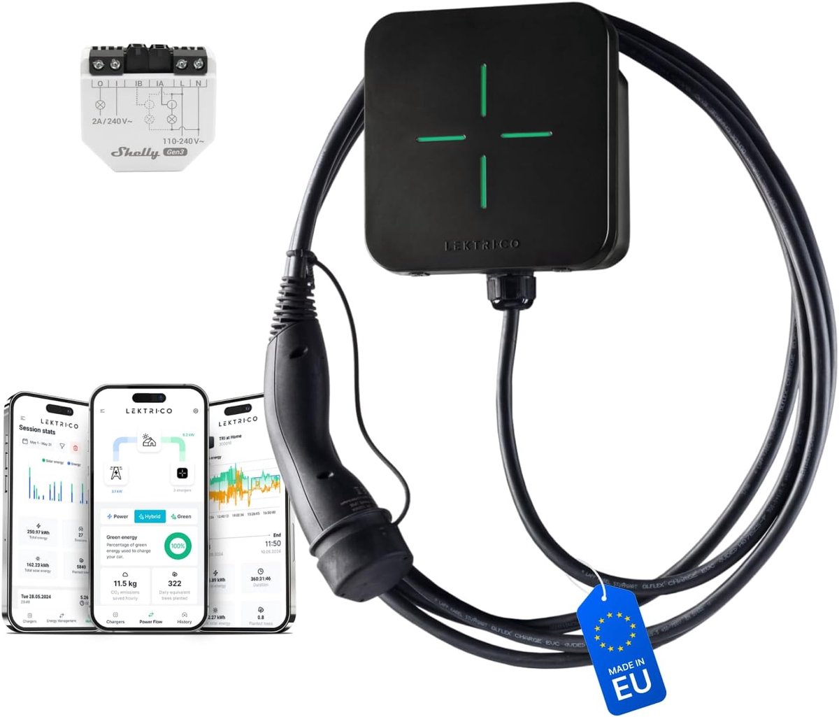 SnelShoppen - Oplaadstation voor Elektrische Auto 7.4 kW - Enkele Fase 230V - 5m Oplaadkabel - Wi-Fi Verbinding - Geschikt voor Hybride en Fotovoltaïs