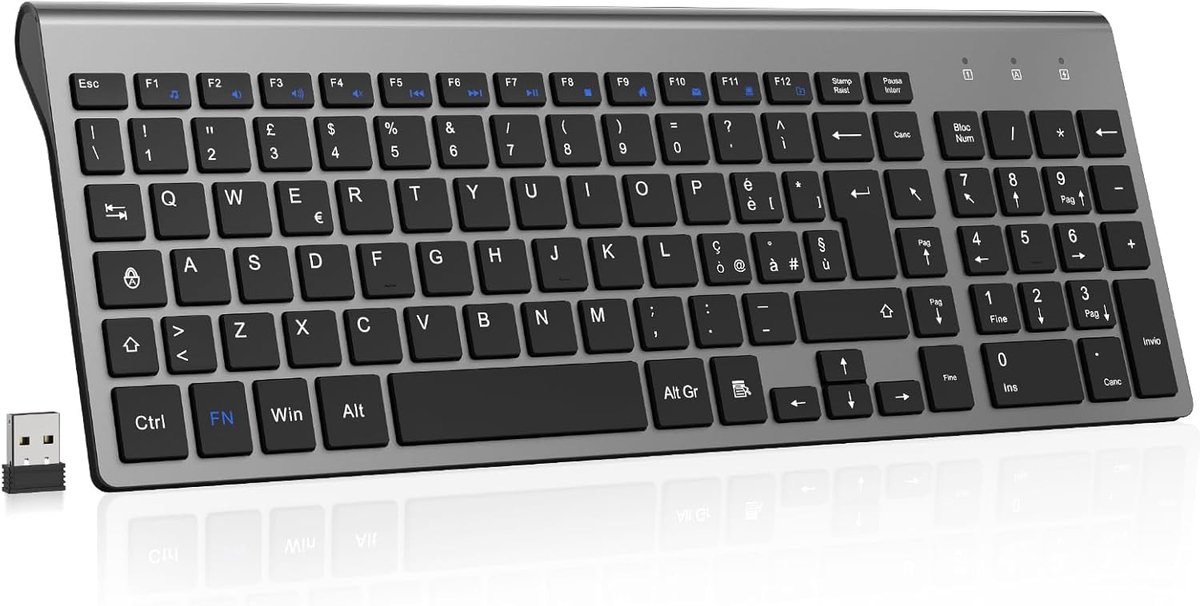 SnelShoppen - Draadloos Toetsenbord met Ergonomisch Ontwerp, Italiaanse QWERTY Indeling, 2.4G USB, Numeriek Toetsenblok, Geschikt voor Computer, Lapto