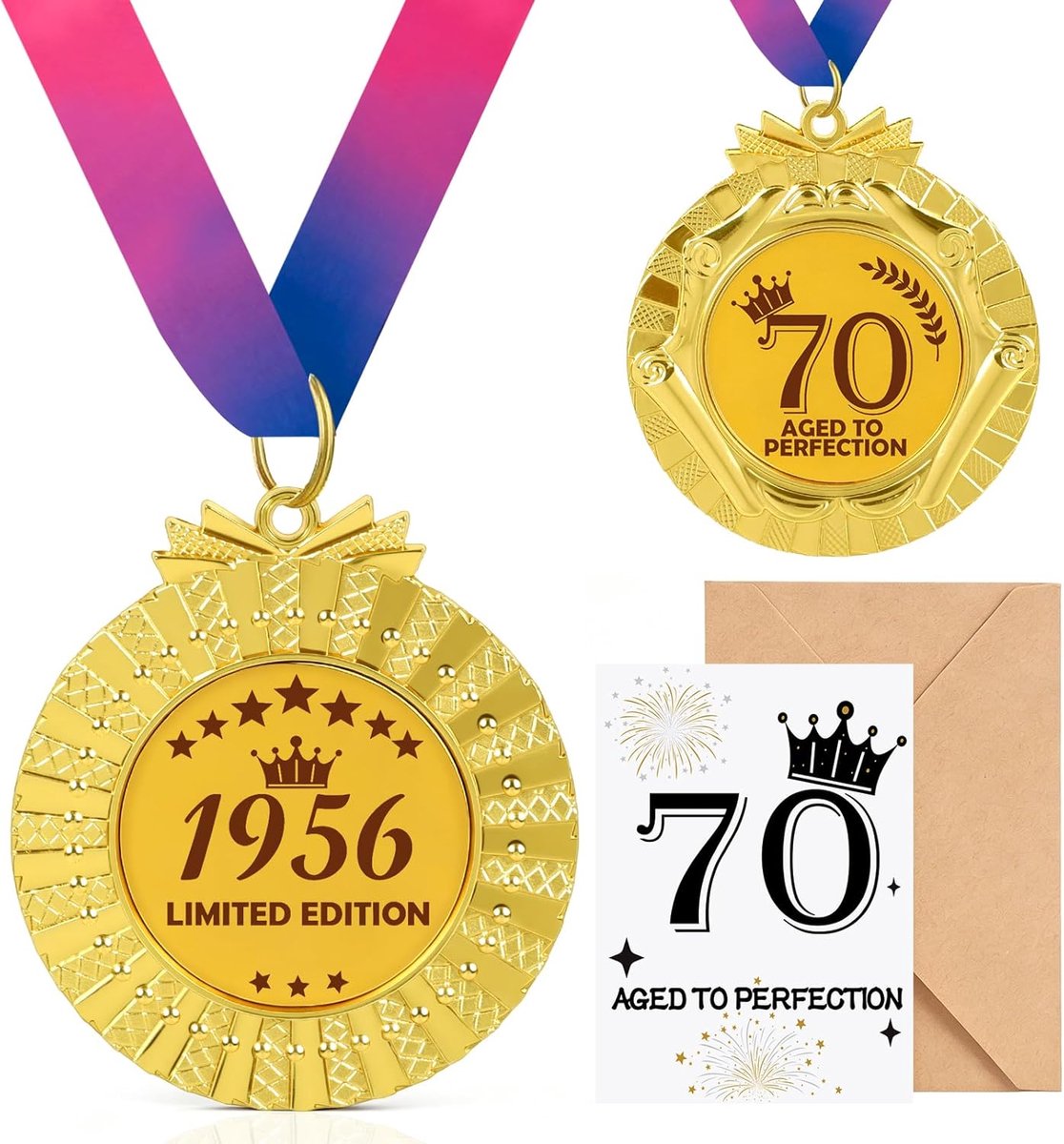 SnelShoppen - Gepersonaliseerde Medaille 70e Verjaardagscadeau voor Mannen en Vrouwen - Inclusief Wenskaart en Envelop - Uniek Verjaardagsgeschenk voo
