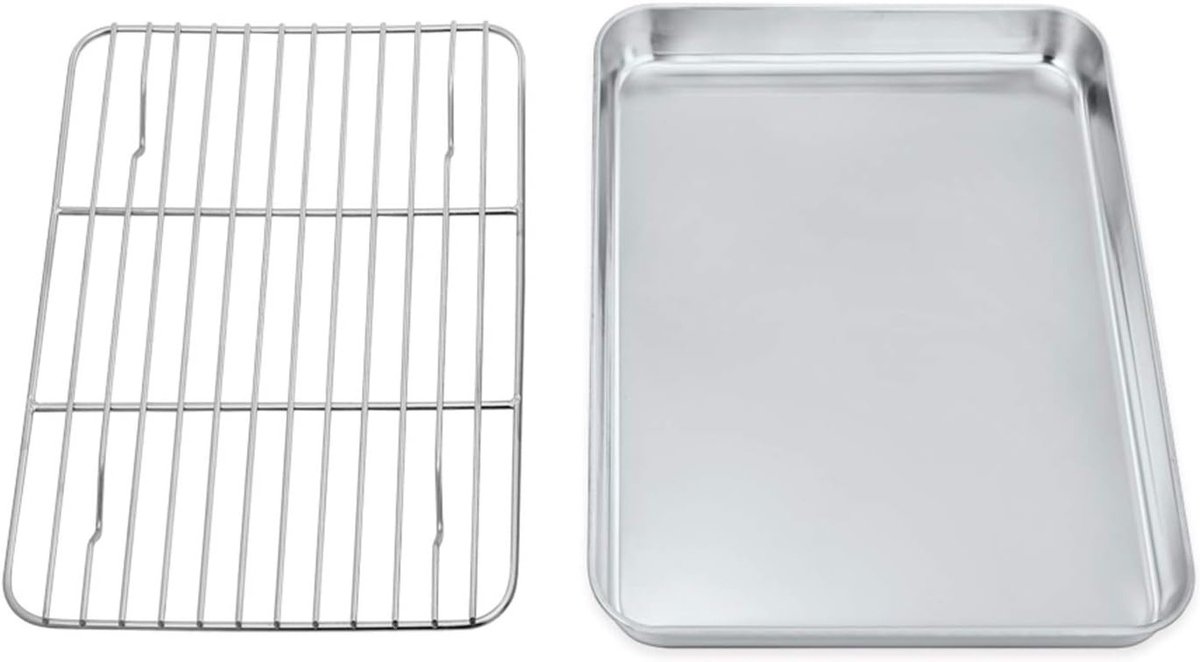 Baking tray met koele plaat, roestvrij staal, mini bakvorm, 23.5 x 17.8 x 2.5 cm, ideaal voor gezond koken, gemakkelijk schoon te maken en vaatwasserbestendig