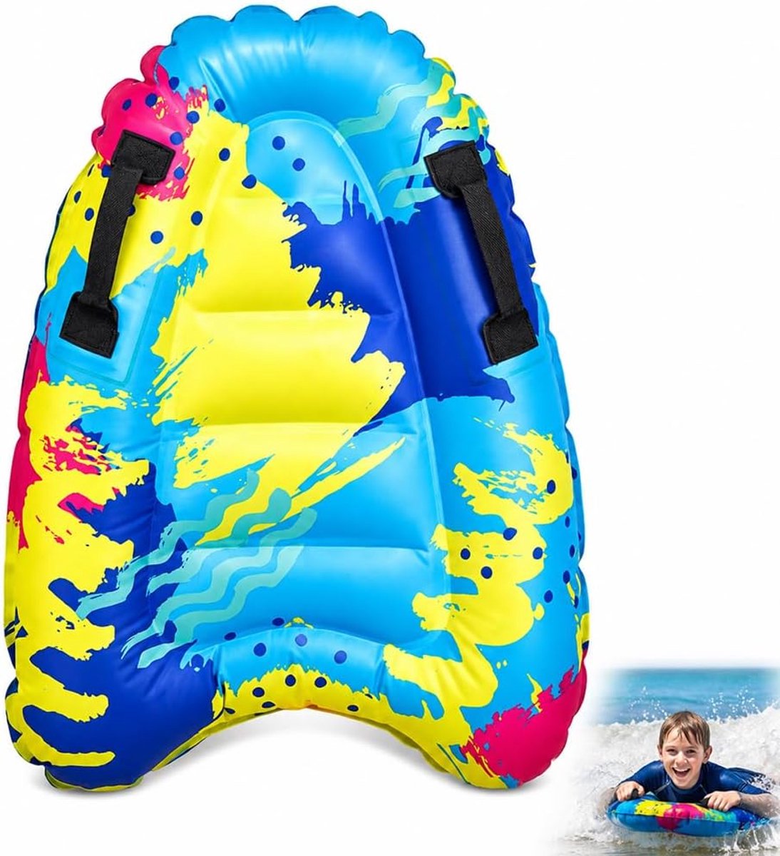 SnelShoppen - Inflatable Bodyboard 60x80 cm - Lichtgewicht Opblaasbaar Surfboard met 2 Handgrepen - Ideaal voor Volwassenen, Zwemmen, Strand en Surfen