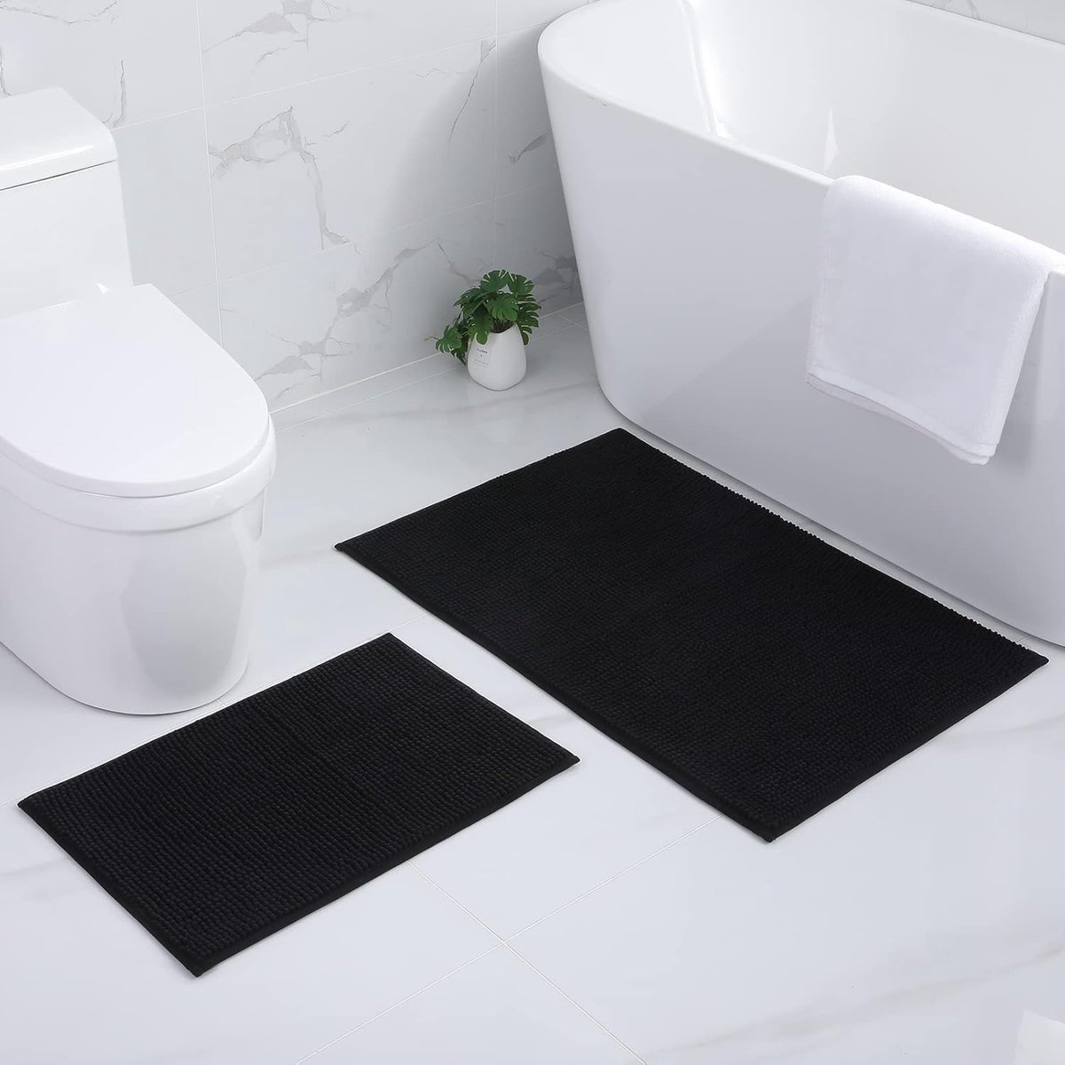 SnelShoppen - Homaxy Badmat - Antislip, Wasbare Badmat - Zachte Chenille Badmat - Absorberende Douchemant - 40x60cm + 60x90cm - Zwart