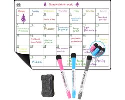 SnelShoppen - Maandplanner Witbord, Magnetisch, 42 x 30 cm, Inclusief 3 Stiften en 1 Wiser, Herbruikbare To-Do Lijst, Kalender voor Fridge, Perfect vo