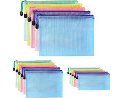 Plastic documentenmap, set van 15 etuis met ritssluiting, PVC-gaasetui met rits, voor het opbergen van kleine spullen, cosmetica, reisaccessoires enz., formaten A4, A5 en A6, 5 kleuren.