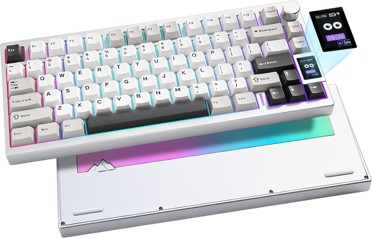 SnelShoppen - Draadloos Mechanisch Toetsenbord met LCD Scherm, Hot Swappable Gasket, 75% Lay-out, Aluminium, RGB Verlichting, Bluetooth/USB-C, Geschik