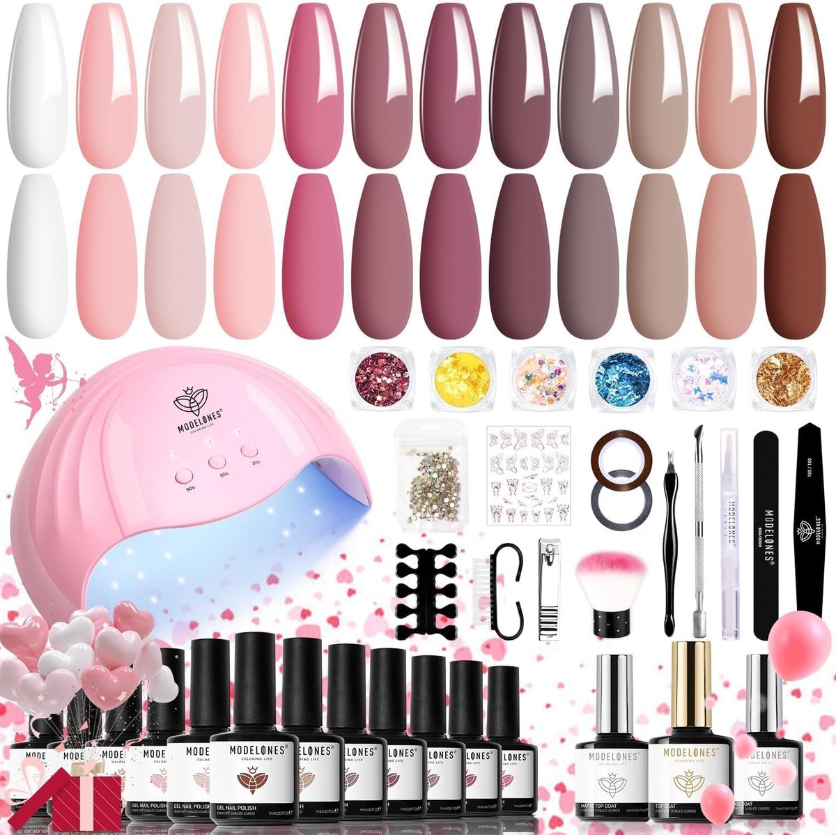 SnelShoppen - UV-nagellakset met 48W UV-lamp, 12 kleuren gelnagels, basis- en toplaag, manicure set, 35 stuks, perfecte cadeau voor vrouwen
