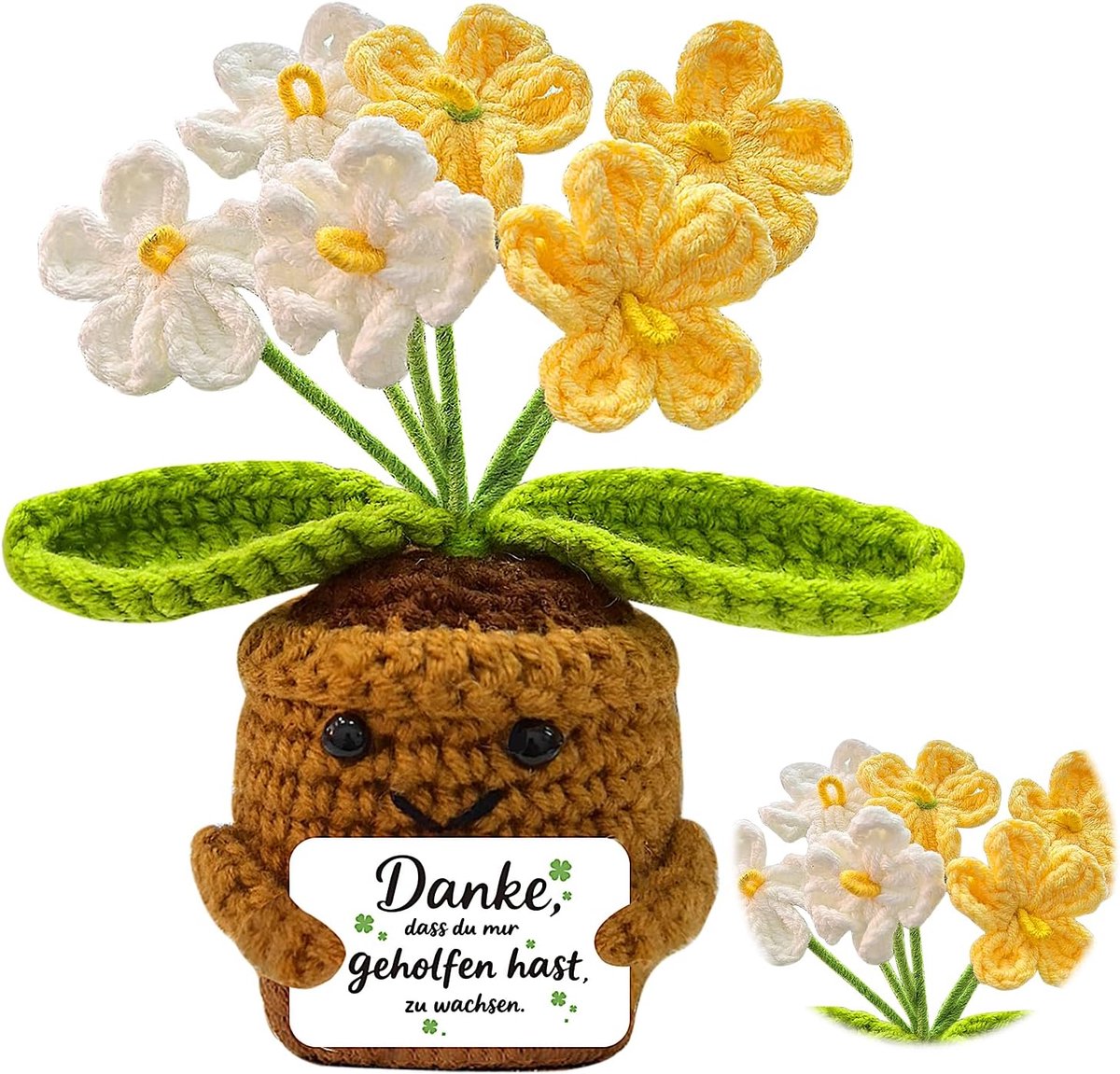 SnelShoppen - Handgehaakte Bloemen - Positieve Kunstbloemen - Handgemaakt van Wol - Desk Decoraties voor Thuis en Kantoor - Perfecte Cadeaus voor Vrou
