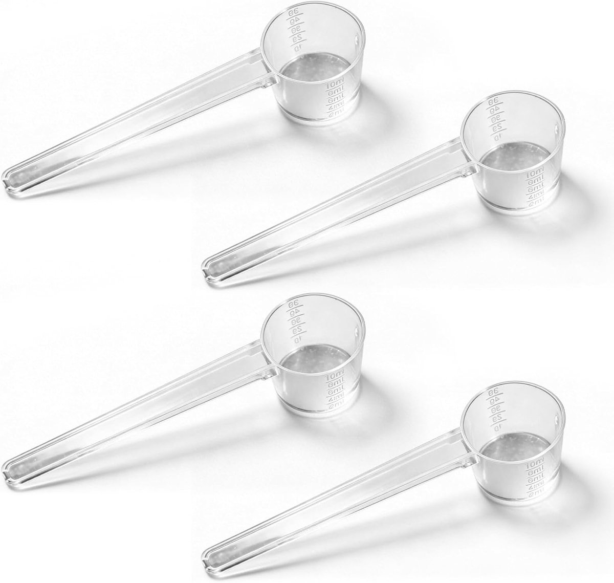 Thijox - Set van 4 transparante maatlepels 11 cm - Hoge kwaliteit doseerlepels met dubbele schaal 1-5 g en 2-10 ml voor nauwkeurig meten van poeders e