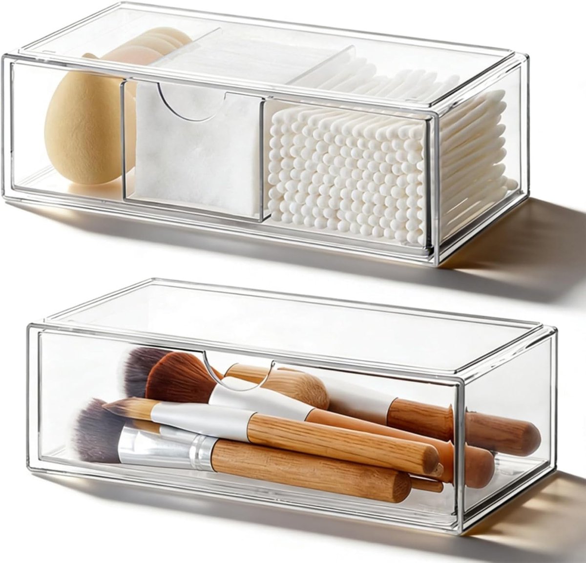 SnelShoppen - Bathroom Organiser Mini met Lades, Transparante Lade Organizer, Stapelbaar Acryl, Make-up Organizer, Cosmetica Organizer voor Badkamer,